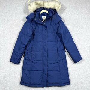 LL Bean Jacket Womens Small Ultrawarm Coat Down Three Quarter Length Hooded Blue